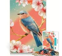 Rompecabezas de 1000 Piezas Pájaro Azul en Rama de Cerezo Diseño de Corte preciso Juguete Que estimula la Mente Juego fácil de Jugar Regalo Ideal para cumpleaños 50x75cm