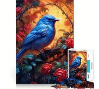 Rompecabezas de 1000 Piezas Pájaro Azul,Rosa roja,decoración de Encaje Perfecto,Regalo para ejercitar la Mente,Juego de Paz,Pieza de Arte navideña 50x75cm