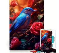 Rompecabezas de 1000 Piezas Pájaro Azul y Rosa roja Juego de Ajuste preciso Juguete Creativo y Divertido Juego de Paz Regalo navideño Relajante 50x75cm