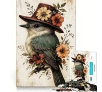 Rompecabezas de 1000 Piezas Pájaro con Sombrero y Flores Juego de articulación preciso Juguete cognitivo Juego de Tiempo Libre Regalo Divertido de Navidad (38x26cm)