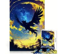 Rompecabezas de 1000 Piezas Pájaro Negro en Vuelo para Adolescentes, Sharp Recall Serene Escape Uniform Cut Perfect Xmas (50x75cm)