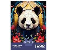 Rompecabezas De 1000 Piezas Panda Bear Stained Glass Rompecabezas para Adultos Juegos Familiares Ensamblaje De Patrones Cumpleaños Y Navidad 52x38cm/1000pcs