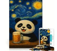 Rompecabezas de 1000 Piezas Panda con Cerveza en la Noche Estrellada para Adultos Juguete de lógica y Entretenimiento Bordes Suaves Regalo conmovedor (38x26cm)