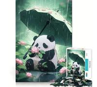 Rompecabezas de 1000 Piezas Panda con Paraguas bajo la Lluvia para Adolescentes Ayuda a desarrollar la Memoria Diseño Divertido y Relajante Regalo Elegante (38x52cm)