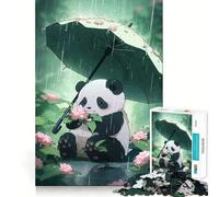Rompecabezas de 1000 Piezas Panda con Paraguas bajo la Lluvia para Adultos y Adolescentes Juego Mental, diversión Tranquila, Bordes Afilados, Regalo Memorable (50x75cm)