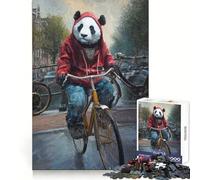 Rompecabezas de 1000 Piezas Panda en Bicicleta en Ámsterdam para Adolescentes Mejora la Memoria Decoración de Pared sin estrés con Bordes Ajustados (38x52cm)