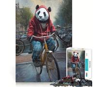 Rompecabezas de 1000 Piezas Panda en Bicicleta en Ámsterdam para Adultos y Adolescentes Juguete de lógica, Tiempo de relajación, Corte de precisión, Regalo Ideal (38x26cm)