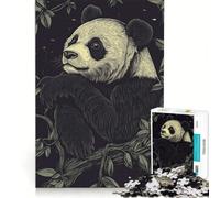 Rompecabezas de 1000 Piezas Panda en la Noche para Toda la Familia Regalo de cumpleaños con póster y Hoja de Preguntas a Juego 38x26cm