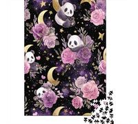 Rompecabezas De 1000 Piezas Panda Floral Night Sky Rompecabezas para Adultos Juguete Decoración De Pared Regalo De Cumpleaños Cumpleaños Y Navidad 52x38cm/1000pcs