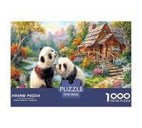 Rompecabezas de 1000 Piezas Panda Love para Decorar la Pared del hogar. Dos Pandas en un Pueblo rústico. Divertido Regalo y Actividad para Adultos y niños. Gran Idea de Regalo. 38x26cm1000pcs.