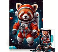 Rompecabezas de 1000 Piezas Panda Rojo Astronauta para Adultos Ayuda a Mejorar la Memoria y Calma la Mente Diseño, Montaje y Regalo Creativo (38x52cm)