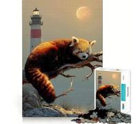 Rompecabezas de 1000 Piezas Panda Rojo durmiendo Junto a un Faro Ideal para Adolescentes Mejora la Memoria Relajación Suave Corte Premium Sorpresa de cumpleaños (50x75cm)