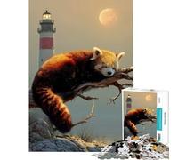 Rompecabezas de 1000 Piezas Panda Rojo durmiendo Junto a un Faro Juguetes adictivos para Cultivar la Paciencia Juego práctico para Toda la Familia Regalos Divertidos Tamaño 75x50cm