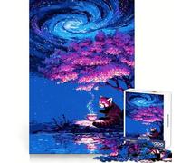 Rompecabezas de 1000 Piezas Panda Rojo Tomando té bajo un Cielo galáctico Ideal para Adolescentes Mejora la Memoria y el vínculo Familiar Bordes precisos Regalo Original (50x75cm)