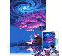Rompecabezas de 1000 Piezas Panda Rojo Tomando té bajo un Cielo galáctico Juego de ingenio para Relajarse intelectualmente Regalo de cumpleaños Regalos 38x26cm