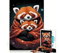 Rompecabezas de 1000 Piezas Pandas Rojos acurrucados en una Manta de Estrellas para Adolescentes Juguete de lógica Mental Diseño Tranquilo y Firme Artículo de Santa Claus (50x75cm)