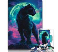 Rompecabezas de 1000 Piezas Pantera Negra bajo la Luna para Adultos Entrena tu Cerebro y Tus Manos Regalo de cumpleaños (50x75cm)