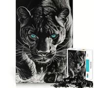 Rompecabezas de 1000 Piezas Pantera Negra con Ojos Azules,Piezas de Ajuste preciso,Juego Divertido y entretenido,Ideal para Momentos acogedores o como decoración navideña 38x26cm