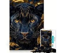 Rompecabezas de 1000 Piezas Pantera Negra en Rosas Doradas,Juego de Bordes, Juguete para Entrenamiento Cerebral,Diversión para Jugar Lentamente,Regalo de Decoración de Cumpleaños 38x52cm