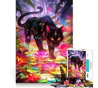 Rompecabezas de 1000 Piezas Pantera Negra en una Jungla Floral Arte de Corte preciso Un desafío Inteligente y Divertido Ideal para el Ocio 38x52cm