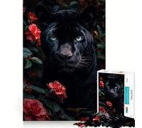 Rompecabezas de 1000 Piezas Pantera Negra Entre Rosas,Juego de Ajuste preciso,Juguete Creativo y Divertido,Juego de Paz,Regalo navideño Tranquilo 38x26cm