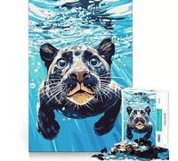 Rompecabezas de 1000 Piezas Pantera Negra Nadando bajo el Agua,decoración de Ajuste Perfecto,Regalo para ejercitar la Mente,Juego de Paz,Pieza de Arte navideña 50x75cm