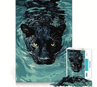 Rompecabezas de 1000 Piezas Pantera Negra Nadando en el Agua Corte Impecable Divertido Juguete para estimular la Mente,Ideal para el Tiempo Libre 38x26cm
