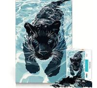 Rompecabezas de 1000 Piezas Pantera Negra Nadando,Juego de Bordes, Juguete para Entrenamiento Cerebral,Diversión para Jugar Lentamente,Regalo de Decoración de Cumpleaños 50x75cm