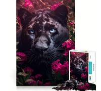Rompecabezas de 1000 Piezas Pantera Negra Rosa Floral Borde Sin Costuras Juego de Pensamiento Divertido,Tiempo Libre de Entretenimiento,Regalo de Arte Navideño 38x52cm