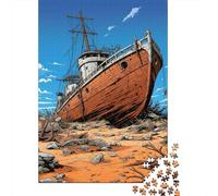 Rompecabezas De 1000 Piezas para Adolescentes Abandoned Shipwreck in Desert Rompecabezas para Adolescentes Juego De Ingenio Una Obra De Arte Diversión En Casa Actividades, 52x38cm/1000pcs