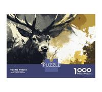 Rompecabezas De 1000 Piezas para Adolescentes Abstract Digital Art Deer with Golden Splatter Rompecabezas para Adultos Juegos Relajantes Decoración De Pared 38x26cm/1000pcs