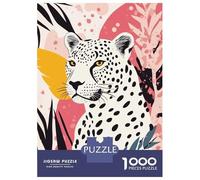 Rompecabezas De 1000 Piezas para Adolescentes Abstract Leopard Illustration with Tropical Leaves Rompecabezas Juegos Relajantes Decoración De Pared Regalos para Amigos Y Familiares 70x50cm/1000pcs