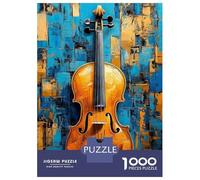 Rompecabezas De 1000 Piezas para Adolescentes Abstract Violin Painting Gold and Blue Rompecabezas para Adultos Juegos Relajantes Mejora La Memoria Ayuda A Ejercitar El Cerebro 38x26cm/1000pcs