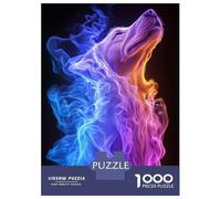 Rompecabezas De 1000 Piezas para Adolescentes Abstract Wolf with Colorful Smoke Rompecabezas para Adultos Juego De Ingenio Pero Divertido Y Humorístico Desafío Educativo 52x38cm/1000pcs