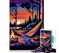 Rompecabezas de 1000 Piezas para Adolescentes Acampada al Atardecer,WPAP Pop Art,Arte de Corte nítido,Juego cognitivo,Regalo para Momentos de Juego Tranquilo,Decoración navideña (38x52cm)