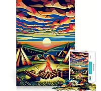 Rompecabezas de 1000 Piezas para Adolescentes Acampada,Puesta de Sol,WPAP,Pop Art,Corte preciso,Manualidades,Juego cognitivo Divertido,Tiempo Libre,Navidad,Arte para el hogar (50x75cm)