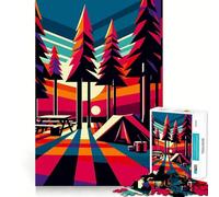 Rompecabezas de 1000 Piezas para Adolescentes Acampada,Puesta de Sol,WPAP,Pop Art,Corte preciso,Manualidades,Juego cognitivo Divertido,Tiempo Libre,Navidad,Arte para el hogar (38x52cm)