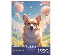 Rompecabezas De 1000 Piezas Para Adolescentes Adorable Corgi Dog with Spring Flowers - Cute Cartoon Style Dog Portrait Art Rompecabezas Para Adultos Juguete Decoración De Pared Desafío Difícil Desafia