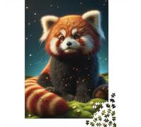 Rompecabezas De 1000 Piezas para Adolescentes Adorable Red Panda with Glittering Stars Rompecabezas para Adultos Juegos Relajantes Alivia El Estrés Ayuda A Ejercitar El Cerebro 38x26cm/1000pcs