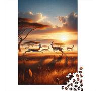 Rompecabezas De 1000 Piezas para Adolescentes African Sunset Antelope Scene Rompecabezas para Adultos Juguetes De Bricolaje Difícil Difícil Diversión En El Hogar Actividades, 52x38cm/1000pcs