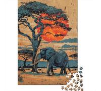 Rompecabezas De 1000 Piezas para Adolescentes African Sunset Elephant Art Print-1 Rompecabezas para Adultos Juegos De Relajación Decoración del Hogar Desafío Educativo 52x38cm/1000pcs