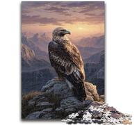 Rompecabezas de 1000 Piezas para Adolescentes Águila al Atardecer, difícil y desafiante, con póster a Juego y Hoja de Trivia para niños de 14 años, 26x38cm