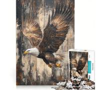 Rompecabezas de 1000 Piezas para Adolescentes: Águila Calva en Vuelo sobre Madera Juegos Familiares Mejora la Memoria Incluye póster y Hoja de Preguntas a Juego 50x75cm
