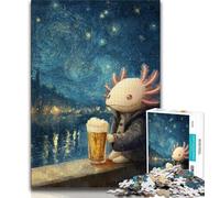 Rompecabezas de 1000 Piezas para Adolescentes ajolote con Cerveza Noche Estrellada Juegos educativos decoración del hogar Regalo de cumpleaños Arte de Pared 26x38cm