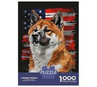 Rompecabezas De 1000 Piezas para Adolescentes Akita American Flag Rompecabezas Juguetes Antiestrés Divertidos Y Humorísticos Cumpleaños Y Navidad 52x38cm/1000pcs