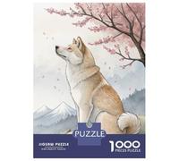 Rompecabezas De 1000 Piezas para Adolescentes Akita Dog Under Cherry Blossoms Rompecabezas para Adultos Juego De Ingenio Juego De Corte De Precisión Regalos Desafiantes 38x26cm/1000pcs