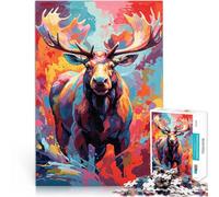 Rompecabezas de 1000 Piezas para Adolescentes Alce en explosión de Color - Instintos vívidos Desafiante Difícil Ideas de Regalos 75x50cm