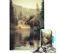 Rompecabezas de 1000 Piezas para Adolescentes Alce en un Bosque brumoso Juguetes educativos y relajantes para divertirse en Familia Regalos de Amigo Invisible (tamaño 50x75cm)