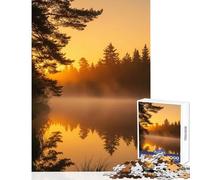 Rompecabezas de 1000 piezas para adolescentes amanecer dorado bosque brumoso lago juguete para decoración de pared regalos de cumpleaños juegos relajantes entrena tu cerebro y tus manos tamaño 38x26cm