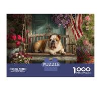 Rompecabezas De 1000 Piezas para Adolescentes American Bulldog on Porch Swing Rompecabezas para Adultos Juego Práctico Montaje De Patrones Diversión En Casa Actividades, 52x38cm/1000pcs